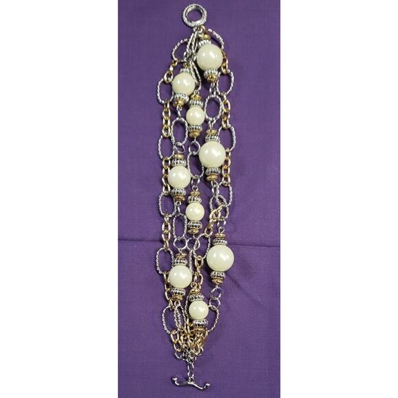 Bijoux Stella Multistrand Mixed Metals Faux Pearl Bracelet, NWT - Picture 2 of 12
